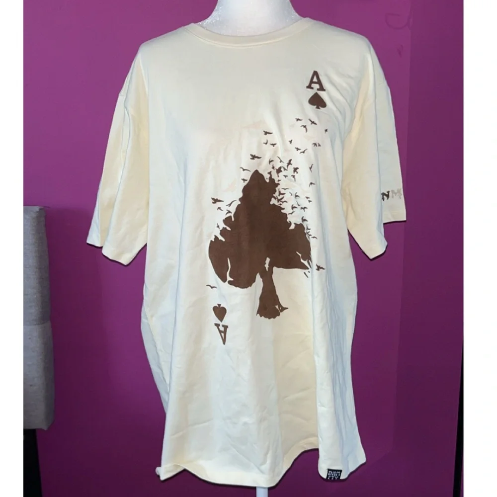 MENS DENIMiCITY Cream and Brown Graphic T-Shirt - Picture 1 of 4